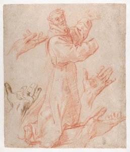 Carracci - Studia nad postacią świętego Franciszka klęczącego w widoku z trzech ćwiartek i nad jego dłońmi (recto), 1583-85 autorstwa Annibale Carracci