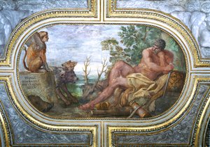 Herkules i Sfinks z Cerberem, z „Camerino”, 1596 autorstwa Annibale Carracci