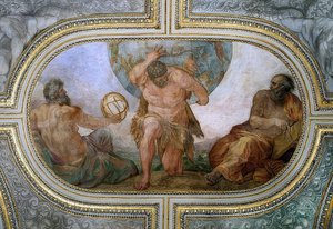Herkules niesie sklepienie nieba dla Atlasa (fresk w Camerino). 1596 autorstwa Annibale Carracci
