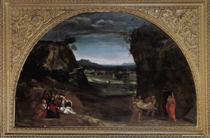 Pejzaż z osadzeniem (olej na płótnie, ok.1604) autorstwa Annibale Carracci