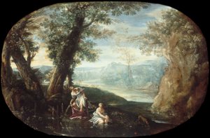 Pejzaż z kąpiącymi się kobietami autorstwa Annibale Carracci