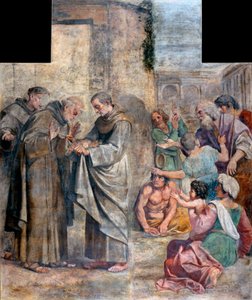 Cud róż - oskarżony o kradzież żywności hiszpański mnich franciszkański św. Diego z Alcala (1400-1463) odkrywa, że ​​żywność ukryta w jego habicie, aby dać je ubogim, zamieniła się w róże - Obraz Annibale Carracci (Annibale Carracci) autorstwa Annibale Carracci