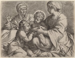 Madonna z Dzieciątkiem ze świętymi Elżbietą i Janem Chrzcicielem (La Madonna della Scodella) autorstwa Annibale Carracci