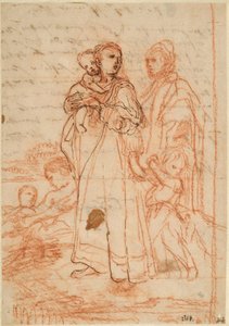 Mutter trägt ein kleines Kind auf ihrem rechten Arm und hält einen Jungen in ihrem linken Arm autorstwa Annibale Carracci