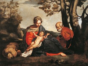 Spoczywaj w locie do Egiptu (olej na płótnie) autorstwa Annibale Carracci