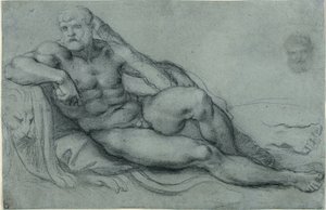 Studium odpoczywającego Herkulesa z oddzielnymi studiami jego głowy i stóp (recto); prostokątna siatka (verso) autorstwa Annibale Carracci