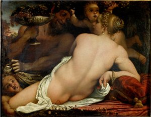 Bachantka, Wenus, satyr i dwa amorki, detal (olej na płótnie, ok. 1588)