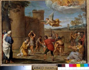 Ukamienowanie św. Szczepana: św. JC. Obraz Annibale Carracci lub Annibal Carrache (1560-1609). 16 wiek. wym. 0,42 x 0,54 m Paryż,