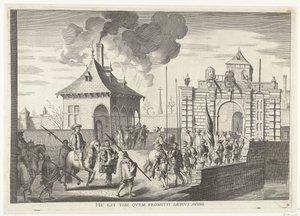 Aankomst bij de Brugse portt van Gent; incht van Ferdinand te Gent w 1635 (nr 4) Oto ten, który często słyszysz obiecany (tytuł na obiekcie) Brama Brugens, gdzie Ser. Kardynał wszedł do miasta autorstwa Anonymous