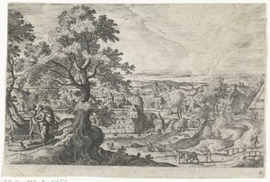 Apollo spacerujący z młodą kobietą Pejzaże ze scenami mitologicznymi i biblijnymi (tytuł serii) autorstwa Anonymous