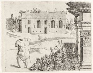Architektura capriccio ze spolią, męskim torsem i widokiem na Termy Dioklecjana autorstwa Anonymous