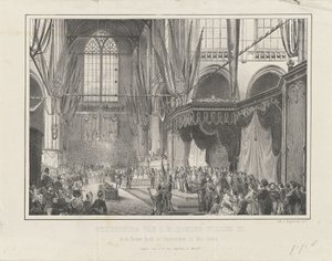 Zaprzysiężenie króla Wilhelma III. w Nieuwe Kerk w Amsterdamie 12 maja 1849 (tytuł na obiekcie) autorstwa Anonymous