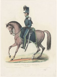 Belgijska strażniczka na koniu, 1830 Garde Civique de la Belgique (Kawaleria) (tytuł na obiekcie) autorstwa Anonymous