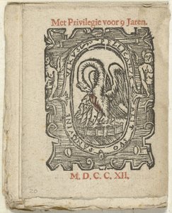 Strona ze znakiem wydawcy, 1712 W którym Lidt de Maen jest /gdzie umierasz/wychodzić nago, chyba że jest to wielka uwaga; Als Peste / Pleures is / ende sulck quaet / oock niet sonder des Meestersraet (tytuł obiektu) autorstwa Anonymous