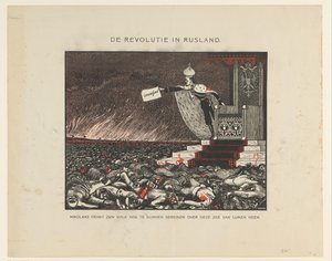 Krwawe stłumienie przez cara Mikołaja II rewolucji 1905 r. Rewolucja w Rosji (tytuł na obiekcie) autorstwa Anonymous
