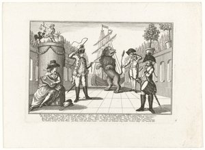 De Hollandse Leeuw autorstwa Pruisena, 1787 Różnica między sprawiedliwością świecką a boską, czyli wyśmiewaną suwerennością fałszywie patriotyczną (...) (tytuł na przedmiocie) autorstwa Anonymous