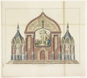 Zniszczenie Starej Konstytucji, dekoracja na Rynku Maślanym, 1795 Zniszczona stara konstytucja na targu masła Piętnaście odznaczeń na Alliantiefeest w Amsterdamie w 1795 roku (tytuł serii) autorstwa Anonymous