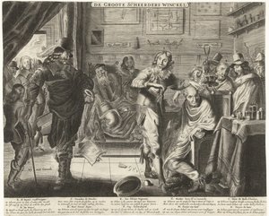Chłop w Wielkim Salonie Fryzjerskim, ok. 1650 De Groote Scheerders Winckel (tytuł na obiekcie) autorstwa Anonymous