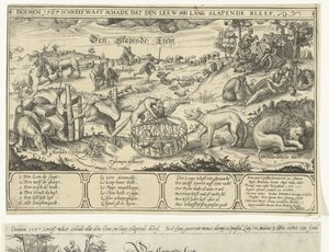 Śpiący lew, 1567 Śpiący Leew (tytuł na obiekcie) autorstwa Anonymous