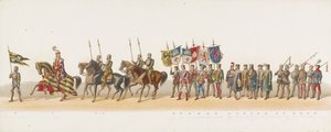 Procesja Delft z 1873 r. (druga płyta) Procesja w kostiumach prowadzona przez członków Korpusu Studenckiego Delft w dniu 8 lipca 1873 r., przedstawiająca wjazd księcia Gelre, księcia Gelre, hrabiego Zutphen, Karela van Egmonda, do Arnhem w 1492 r. (seria t autorstwa Anonymous