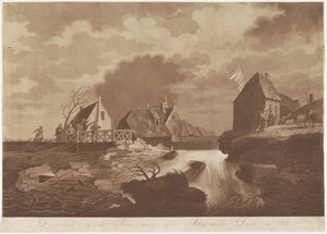 Przełom zapory Arkelse w pobliżu Gorinchem, 1820 Przełom przy zaporze Sluis aan den Arkelsche w 1820 roku (tytuł na obiekcie) autorstwa Anonymous