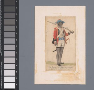Czarny żołnierz w służbie Brytyjskiej Kompanii Wschodnioindyjskiej Ein Seapoy, oder Ostindischer Soldat im Dienst der Englischen Compagnie (tytuł obiektu) autorstwa Anonymous