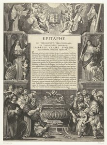 Epitaaf voor Isabella Clara Eugenia, 1633 Epitafium Najwyższej, Najpotężniejszej i Najdostojniejszej Księżniczki, Izabeli, Claire, Eugenii austriackiej, Infantki hiszpańskiej itd. (tytuł na obiekcie) autorstwa Anonymous