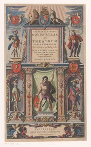 Fasada z personifikacjami pięciu grup ludności Strona tytułowa dla: Johannes Janssonius, Novus atlas, Sive theatrum (...) Tomus quartus, 1646 autorstwa Anonymous