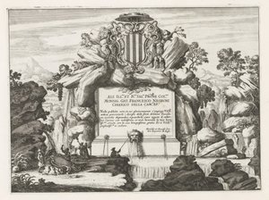 Fontanna z dedykacją i herbem Giovanniego Francesco Negroni Fontane delle ville di Frascati (tytuł serii) Fontanny Frascati (tytuł serii) autorstwa Anonymous