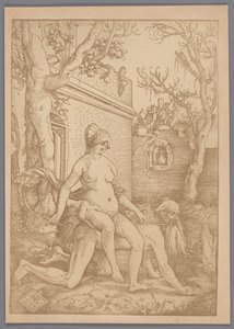 Reprodukcja fotograficzna drzeworytu Arystoteles i Phyllis autorstwa Hansa Baldung Grien autorstwa Anonymous