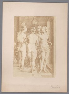 Reprodukcja fotograficzna ryciny czterech nagich kobiet autorstwa Albrechta Dürer autorstwa Anonymous