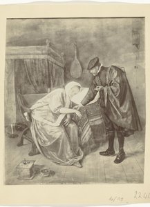 Reprodukcja fotograficzna obrazu Jana Steen Chora kobieta Muzeum Amsterdamu. La Malade. - Jana van Steena. - Ecole hollandaise (tytuł na obiekcie) autorstwa Anonymous