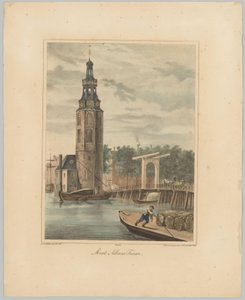 Widok na Montelbaanstoren w Amsterdamie Mont Albans Tooren (tytuł na obiekcie) Twarze sześciu głównych wież miasta Amsterdam. 2. Cahier (tytuł serii) autorstwa Anonymous