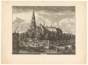 Widok na Oude Kerk w Amsterdamie z Oudezijds Voorburgwal Stary Kościół (tytuł na obiekcie) autorstwa Anonymous