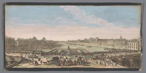 Widok na Pont Neuf nad Sekwaną w Paryżu, w kierunku Pont Royal Autre vue Privé de Paris award du milieu du Pont Neuf seekant vers le Pont Royal (tytuł na przedmiocie) autorstwa Anonymous