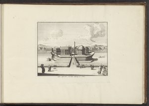 Widok na Wyspę Tybru w Rzymie Instar Instar Navis, cum Templo Aesculapij. itp: à Rome (tytuł na obiekcie) Pałace i zabytki w Wenecji, Livorno, Neapolu i Rzymie (tytuł serii) autorstwa Anonymous
