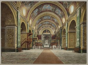 Interieur van de Sint-Janskathedraal w Valletta Malta. Wnętrze katedry S. Giovanni (tytuł na obiekcie) autorstwa Anonymous