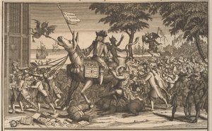 John Law na Osiołku Sancho Pansy, 1720 Prawo, jak drugi Don-Quichot, kpi z Sanches Graauwtje (tytuł na obiekcie) Wielka scena szaleństwa (tytuł serii) autorstwa Anonymous