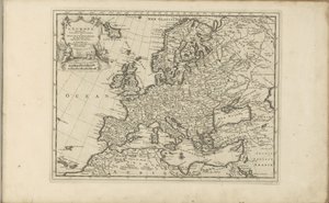 Kaart van Europa Europa według nowych obserwacji panów z Królewskiej Akademii Nauk itp. Rozszerzony Nowy (tytuł na obiekcie) Indie Wschodnie i Zachodnie oraz inne miejsca (tytuł serii) autorstwa Anonymous