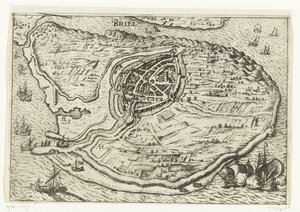 Mapa wyspy Voorne i mapa Brielle, 1572 Briel (tytuł na obiekcie) autorstwa Anonymous