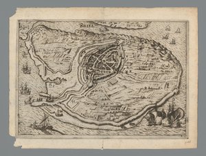 Mapa wyspy Voorne i mapa Brielle, 1572 Briel (tytuł na obiekcie) autorstwa Anonymous