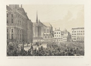 Przybycie króla Willema III na tamę w H.D. uroczyście wjazd do stolicy cesarstwa, 12 maja 1849 (tytuł na obiekcie) autorstwa Anonymous