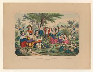 Krajobraz spotkał figurę Le printemps / Der Frühling / Wiosna / Lo primavera / Lo primavera (tytuł na obiekcie) autorstwa Anonymous