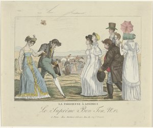 Najwyższy Bon Ton. Karykatury, 1800-1815, nr 12: Paryżanka w Londynie autorstwa Anonymous