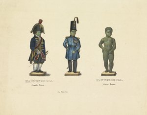 Manneken Pis w różnych strojach, 1817 Manneken-Pis. Wielki strój. Manneken-Pis. Petite outfit (tytuł na obiekcie) autorstwa Anonymous