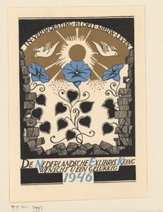 Życzenie noworoczne na rok 1946 od Holenderskiego Koła Ekslibrisów autorstwa Anonymous