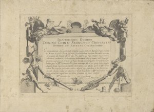 Ornamenteel kartusz spotkał się z prehandem aan de schilder Francesco Crescenzi Koń, w którym wszystkie rodzaje szlachty: wybrane zachowania koni wyróżnionych z różnych stron świata (...) (tytuł serii na obiekcie) autorstwa Anonymous