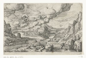 Phaethon jeździ słonecznym rydwanem Pejzaże ze scenami mitologicznymi i biblijnymi (tytuł serii) autorstwa Anonymous