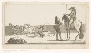 Picador i matador po zabiciu byka Coleccion de las principales suertes de una corrida de toros (tytuł serii na obiekcie) Zbiór najważniejszych manewrów walki byków (tytuł serii) autorstwa Anonymous