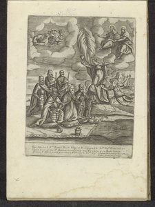 Pius V, Filip II, Alvise I Mocenigo, Sebastiano Vernier, Marcantonio Colonna i Don Juan z Austrii klęczący przed wiarą Sceny z życia weneckiego (tytuł serii) Habiti d